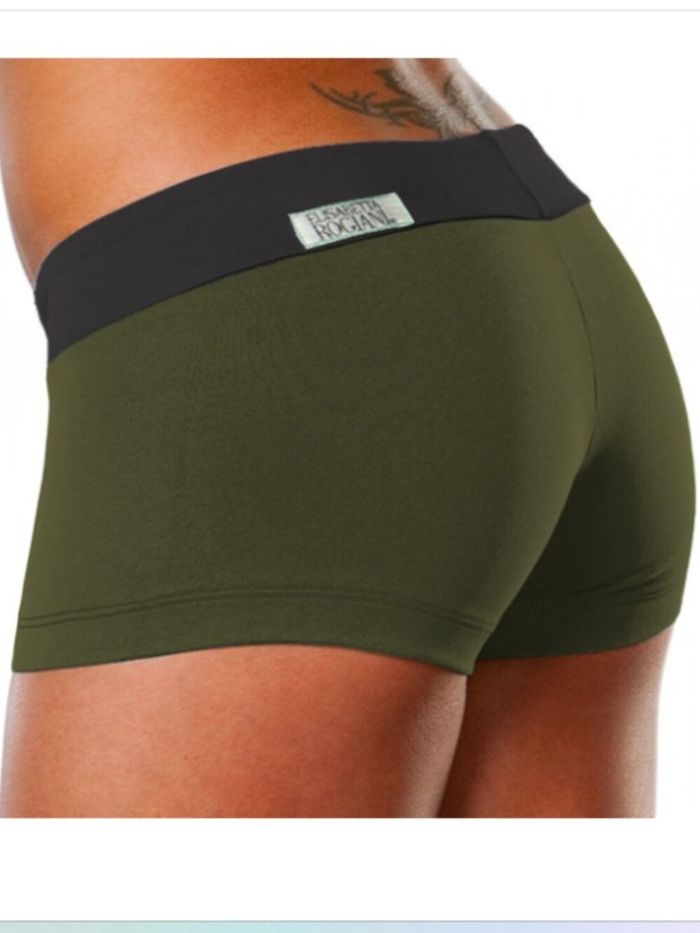 Elisabetta Rogiani Couture Fitness Mini Band Shorts Army Green & Orange Contrast